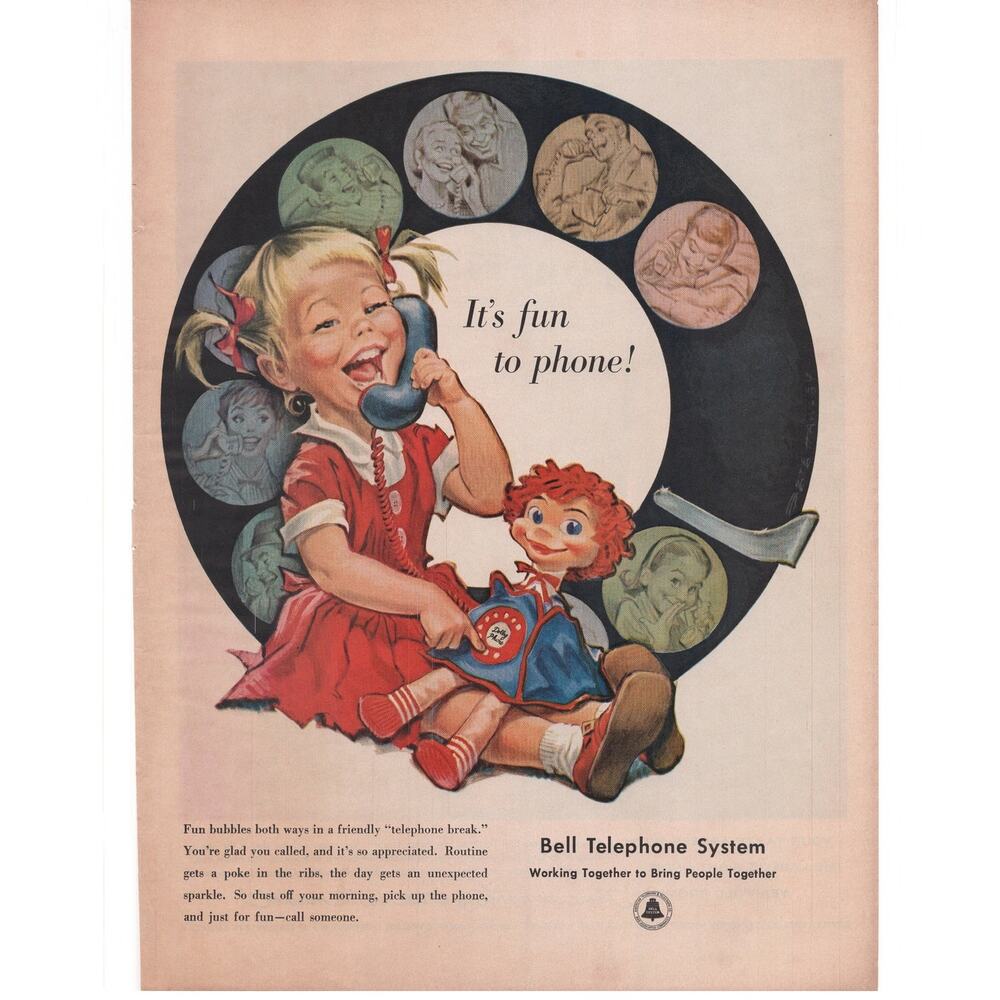 Bell Telephone System / Old Forester Magazine Advertisement Vintage Color 1958